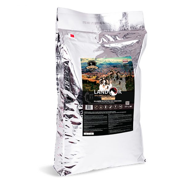 LANDOR Полнорационный сухой корм для взрослых собак мелких пород утка с рисом 15 кг