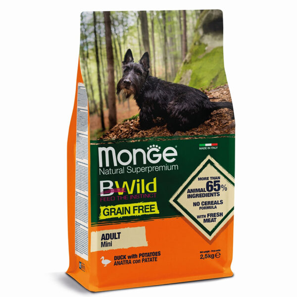 Monge Dog GRAIN FREE Mini беззерновой корм для собак мелких пород утка с картофелем 2,5 кг
