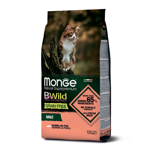 Monge Cat BWild GRAIN FREE беззерновой корм из лосося для взрослых кошек 1,5 кг