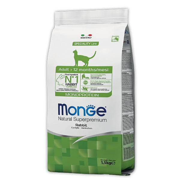 Monge Cat Monoprotein Adult Rabbit корм для взрослых кошек с кроликом 1,5 кг.