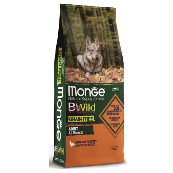 Monge Dog GRAIN FREE беззерновой корм для собак всех пород утка с картофелем 12 кг