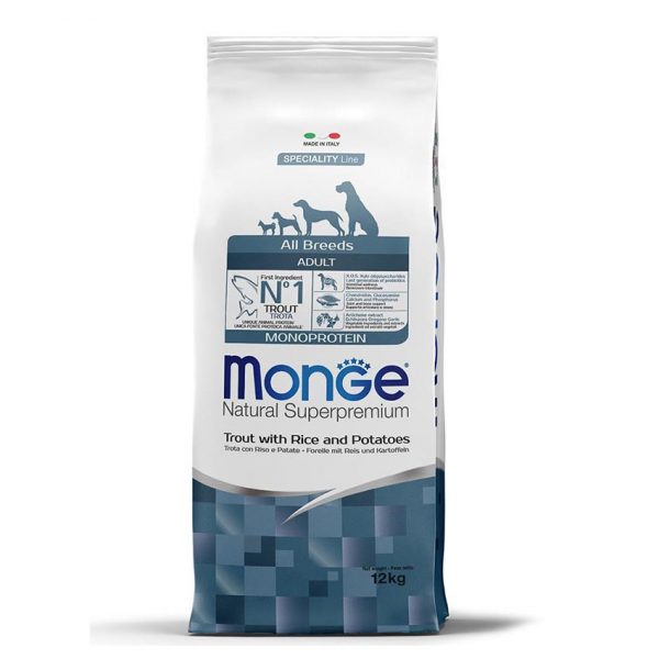 Monge Dog Monoprotein корм для собак всех пород форель с рисом и картофелем 12 кг