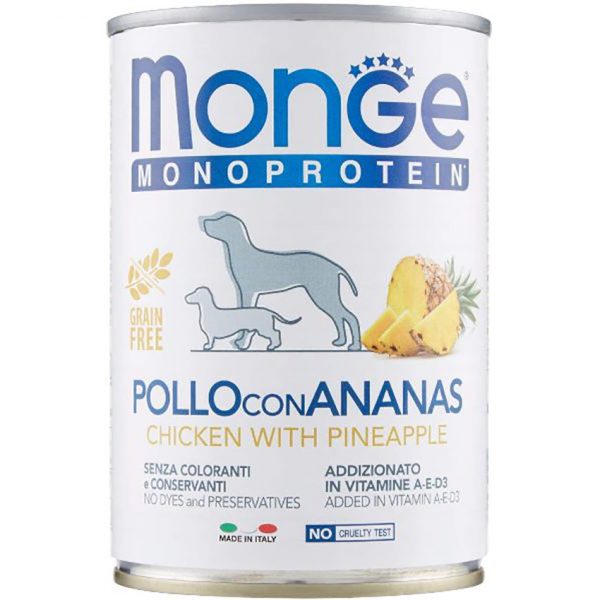 Monge Dog Monoprotein Fruits консервы для собак паштет из курицы с ананасом 400г