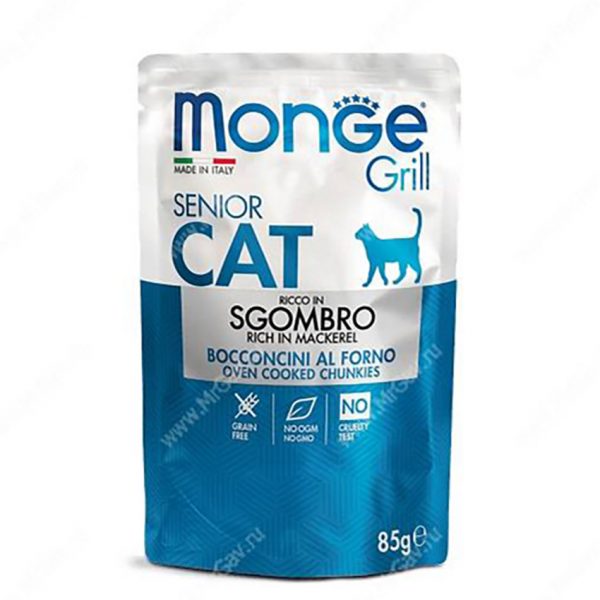 Monge Cat Grill Pouch паучи для пожилых кошек эквадорская макрель 85 г