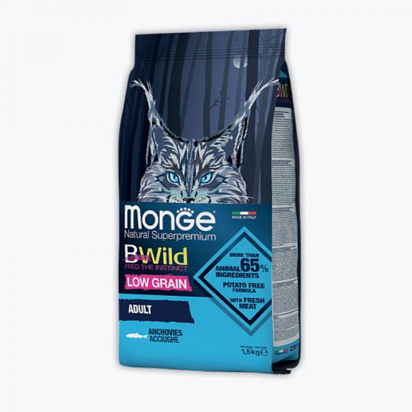 Monge Cat BWild LOW GRAIN низкозерновой корм из анчоуса для взрослых кошек 1,5 кг
