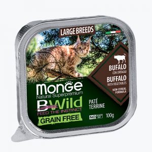 Monge Cat BWild GRAIN FREE беззерновые консервы из буйвола с овощами для кошек крупных пород 100 г