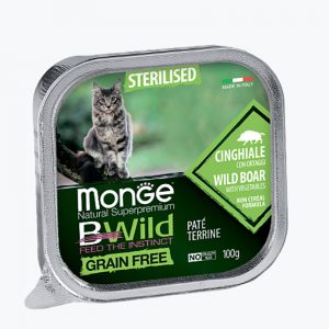 Monge Cat BWild GRAIN FREE беззерновые консервы из кабана с овощами для стерилизованных кошек 100 г