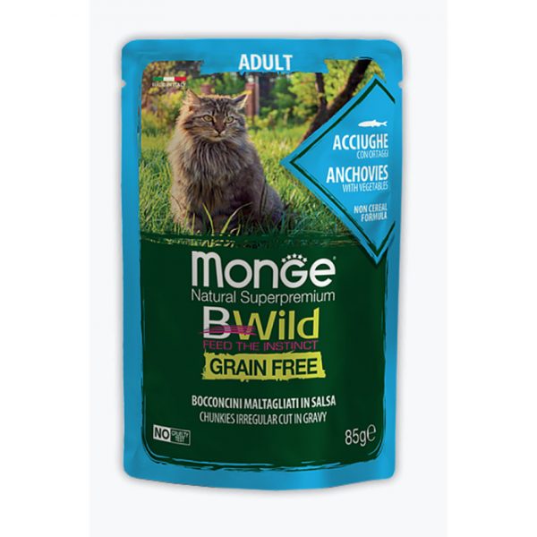 Monge Cat BWild GRAIN FREE паучи из анчоусов с овощами для взрослых кошек 85 г