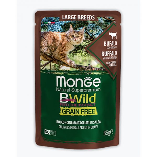 Monge Cat BWild GRAIN FREE паучи из мяса буйвола с овощами для кошек крупных пород 85 г