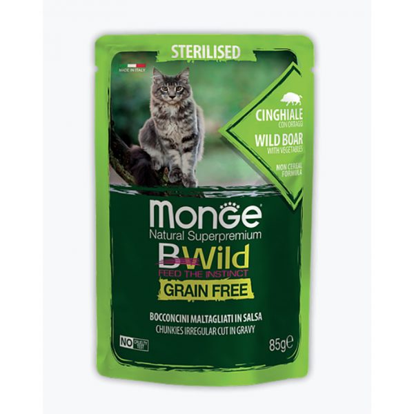 Monge Cat BWild GRAIN FREE паучи из мяса дикого кабана с овощами для стерилизованных кошек 85 г