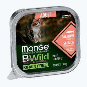 Monge Cat BWild GRAIN FREE беззерновые консервы из лосося с овощами для взрослых кошек 100 г