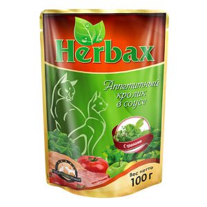 Пакет дой-пак herbax 100 гр. для кошек аппетитный кролик в соусе с травами