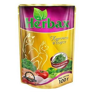 Пакет дой-пак herbax 100 гр. для кошек курочка в соусе с морской капустой