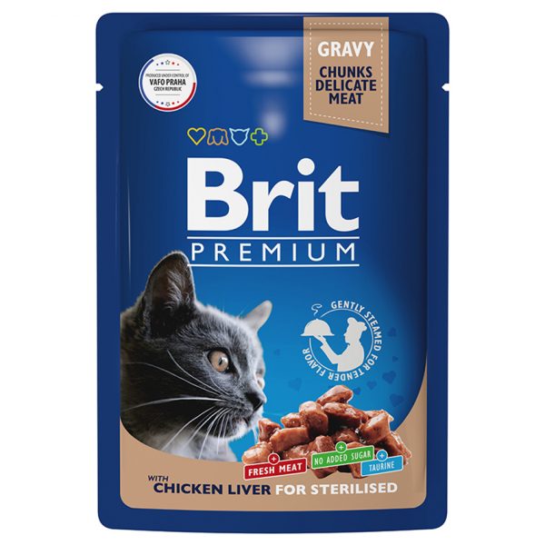 Brit Premium Пауч для взрослых стерилизованных кошек куриная печень в соусе 85 г