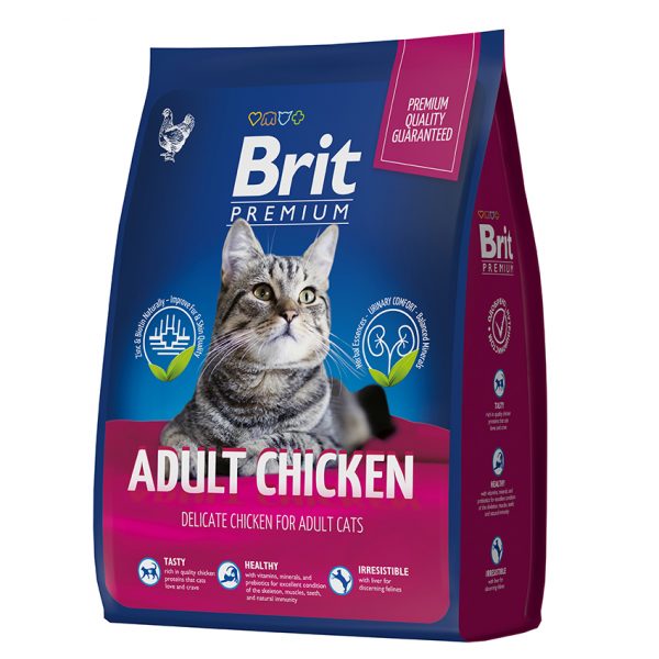 Brit Premium Cat Adult Chicken сухой корм премиум класса с курицей для взрослых кошек 0,8 кг