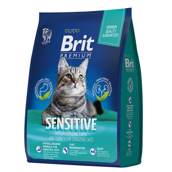 Brit Premium Cat Sensitive сух. премиум класса с ягнен. И инд. д/взр кошек с чувств.Пищ.8 кг