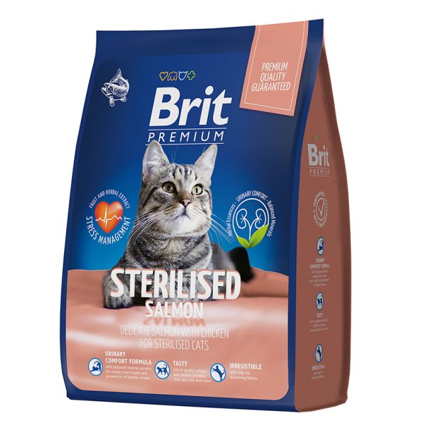 Brit Premium Cat Sterilized Salmon & Chicken сухой премиум кл с лос и кур д/вз стерил 0,8 кг.