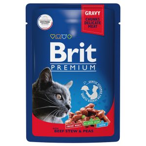 Brit Premium Пауч для взрослых кошек говядина и горошек 85г