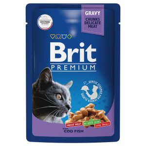 Brit Premium Пауч для взрослых кошек треска в соусе 85г