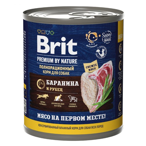 Brit by Nature консервы с бараниной и рубцом для взрослых собак всех пород, 850 г