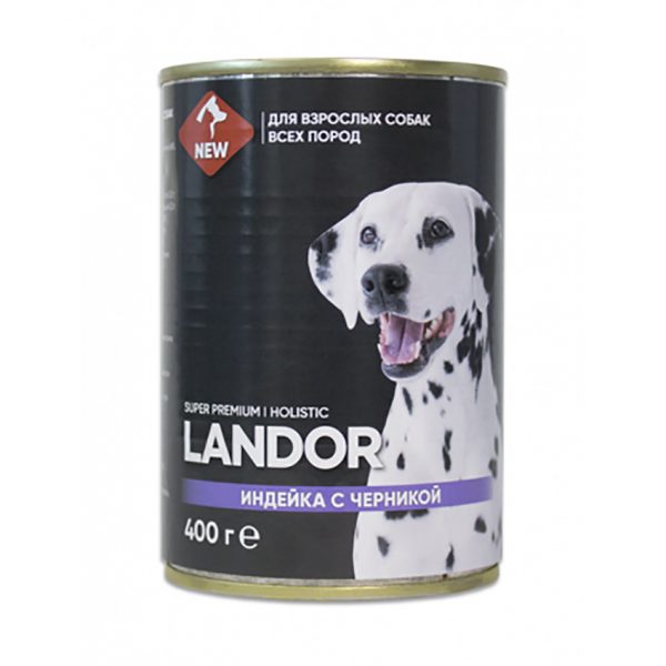 LANDOR Полнорационный влажный корм для собак всех пород индейка с черникой 0,4 кг