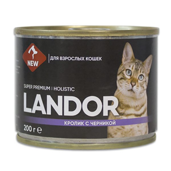 LANDOR Полнорационный влажный корм для взрослых кошек кролик с черникой 0,2 кг