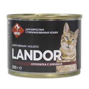 LANDOR Полнорационный влажный корм для стерилизованных кошек куропатка с клюквой 0,2 кг