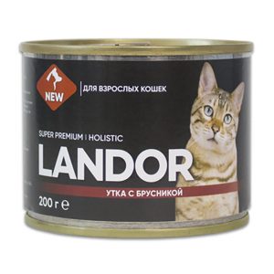 LANDOR Полнорационный влажный корм для взрослых кошек утка с брусникой 0,2 кг