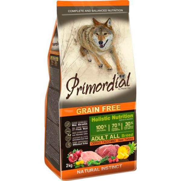 PRIMORDIAL 12кг сухой корм для собак беззерновой оленина индейка