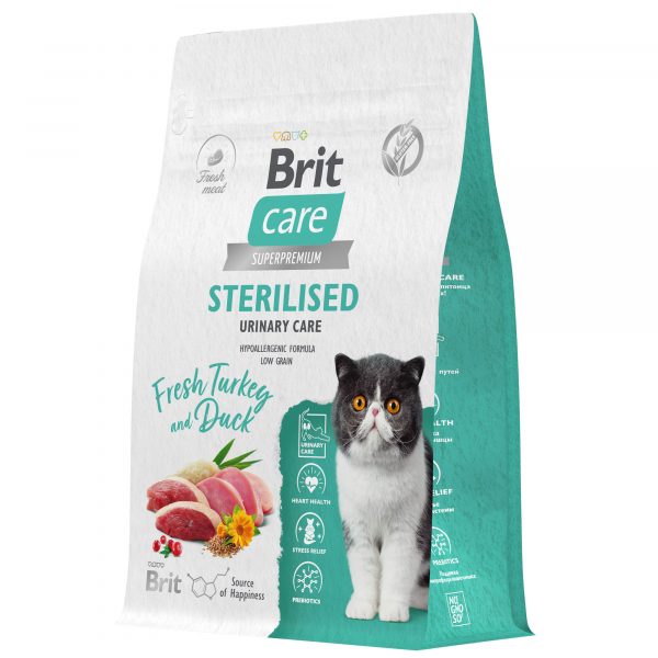 BRIT CARE, Сухой корм с индейкой и уткой д/стер.кошек "Cat Sterilised Urinary Care", 0.4 кг